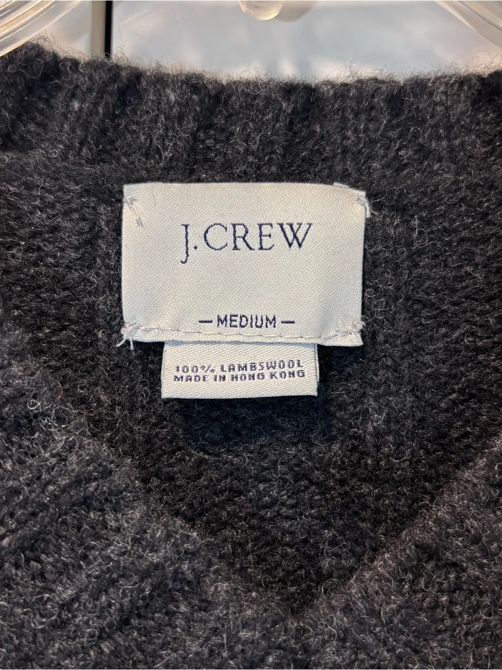 Vintage J.Crew 100% Lambswool Mens M V-Neck Sweater Charcoal Gray Hong Kong 90s